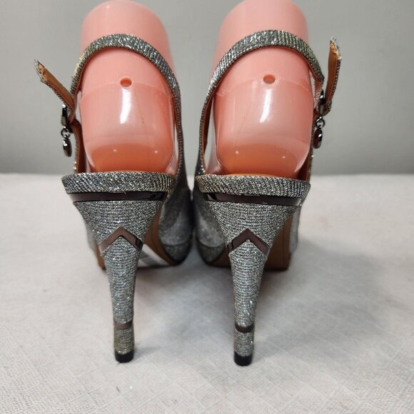 J Renee Women's Size 8 M Toe Platform Sculptured High Heel Glitter  Silver -9 - Picture 3 of 9